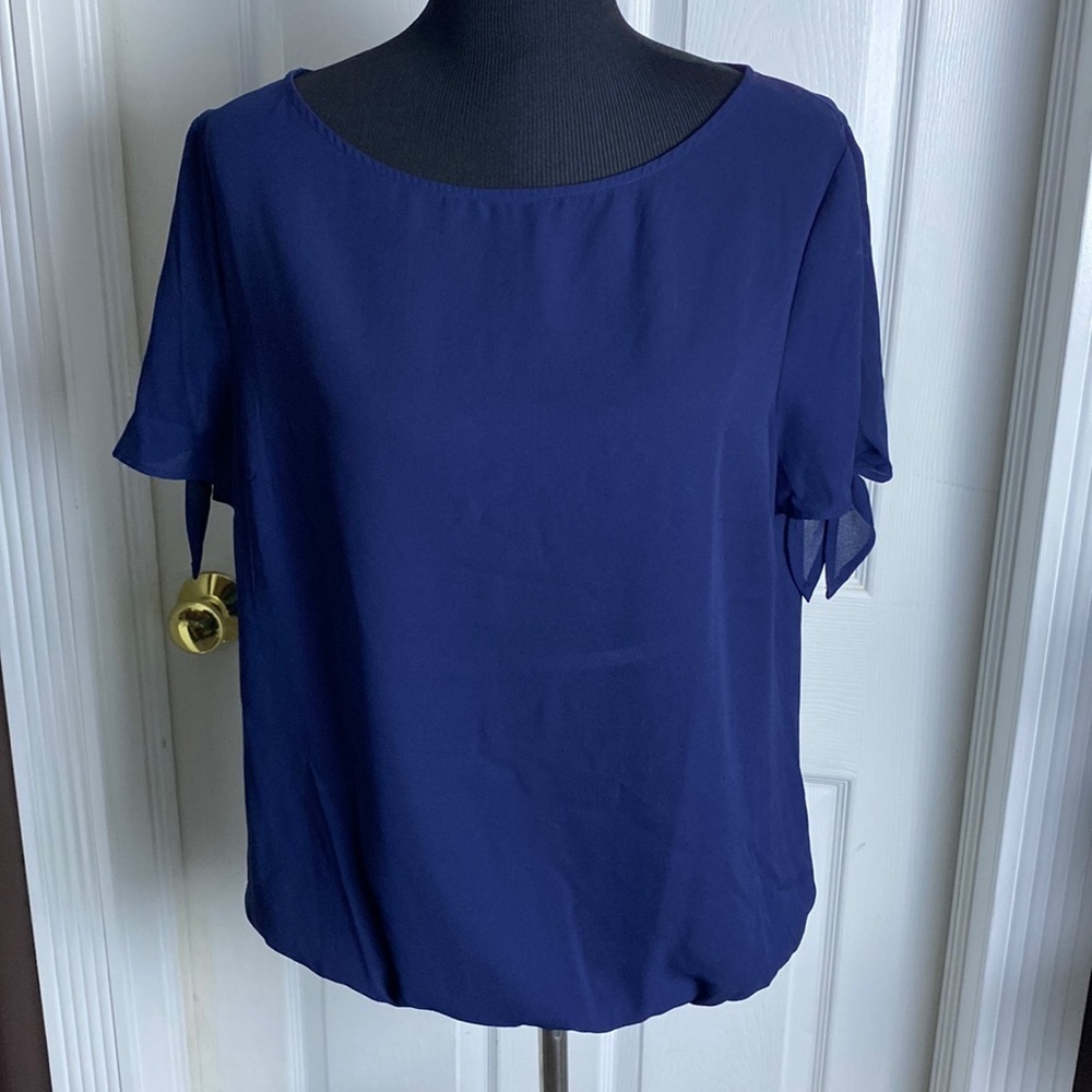 New York & Company Navy Blue Short Sleeve Blouse